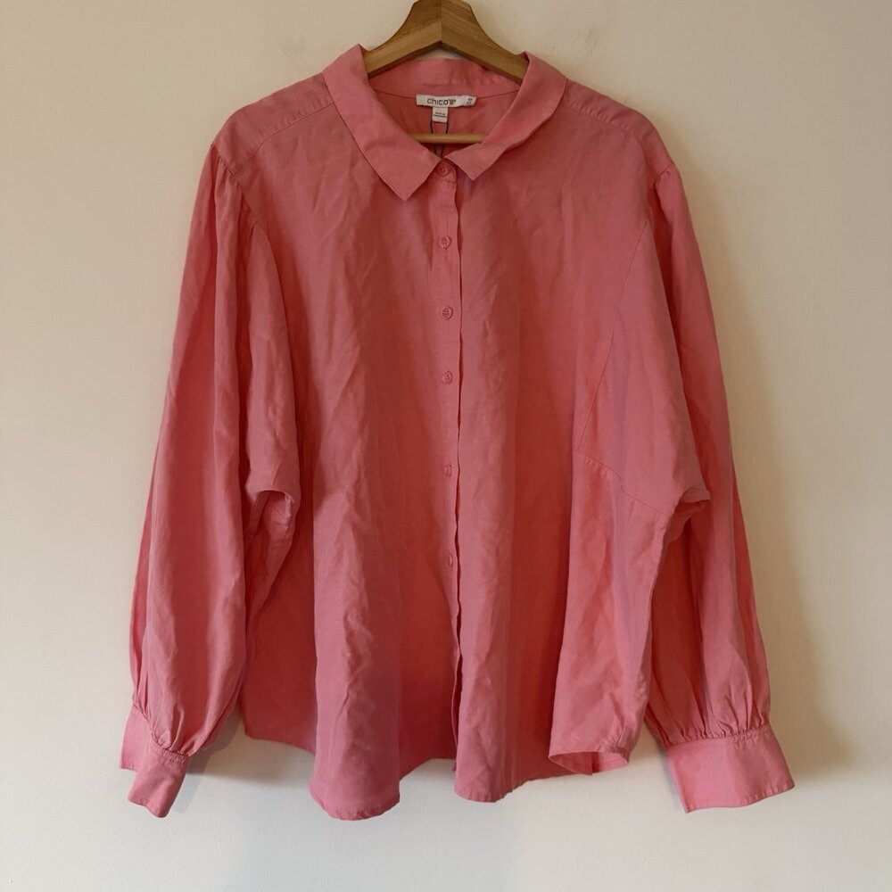CHICO'S NWT $89 Shirred Dolman Sleeve Pink Button Up Shirt Top Size 4R US 20R